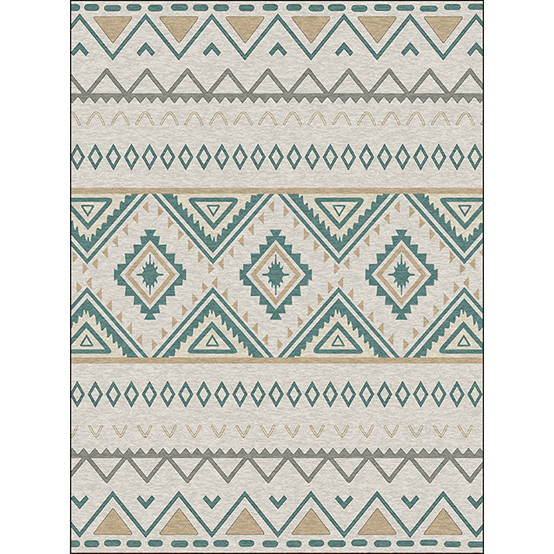BowLift | Americana Geometric Print Rug Green Polyester Rug Machine Washable Non-Slip Rug for Living Room