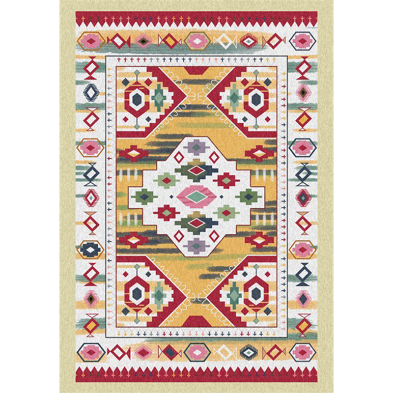 BowLift | Yellow Tribal Carpet Polyester Medallion Pattern Carpet Washable Non-slip Back Carpet for Living Room