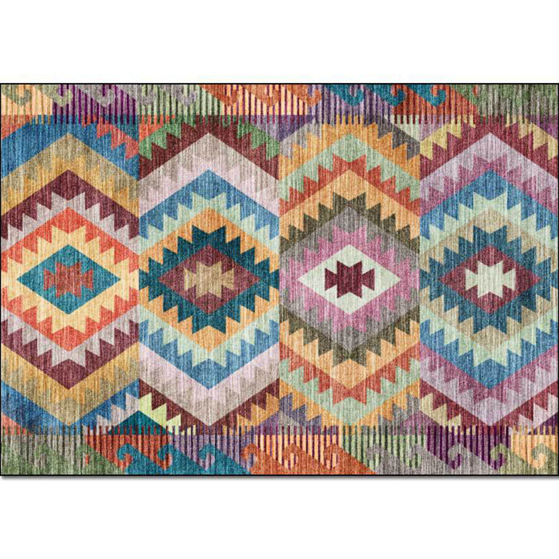 BowLift | Yellow Multicolored Tribal Carpet Polyester Geometric Pattern Rug Washable Non-Slip Rug for Living Room