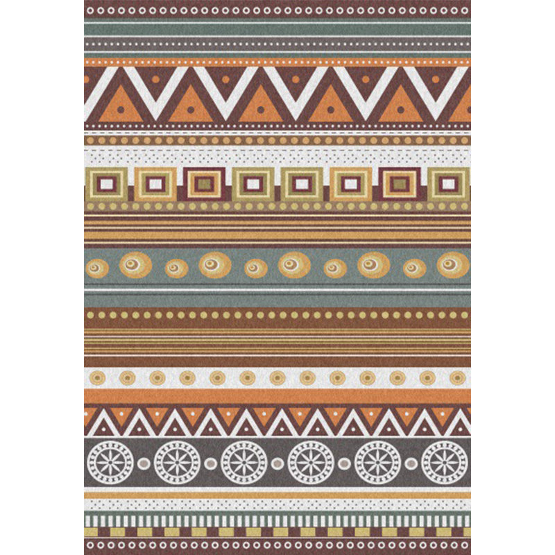 BowLift | Brown Tribal Rug Polyester Geometric and Striped Pattern Rug Washable Non-Slip Back Rug for Living Room