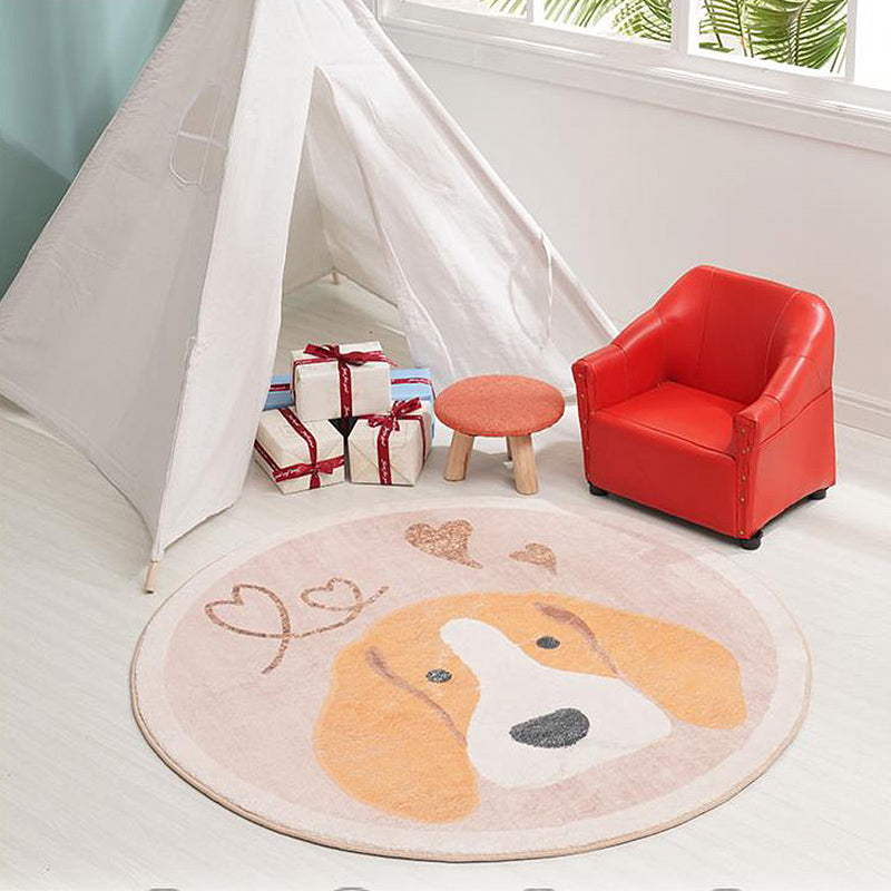 BowLift | Yellow Children's Floor Rug Polyester Dog and Heart Print Washable Non-Slip Back Carpet for Children's Room