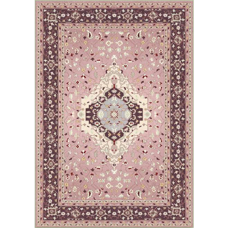 BowLift | Pink Mediterranean Carpet Polyester Medallion and Floral Pattern Carpet Washable Non-Slip Back Carpet for Living Room
