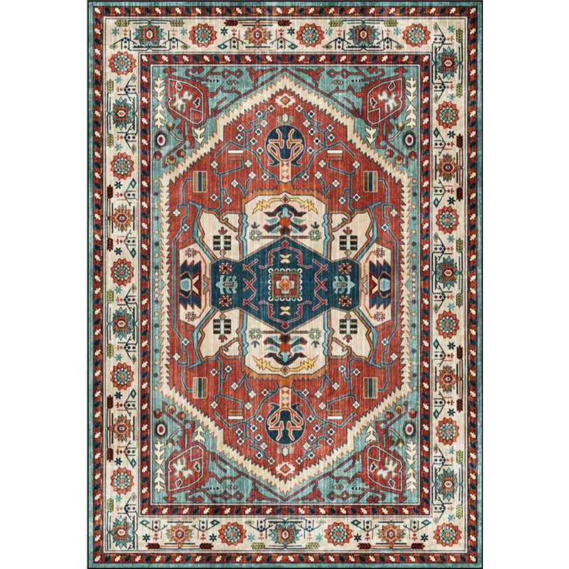 BowLift | Vintage Medallion Pattern Rug Red and Green Polyester Rug Machine Washable Non-Slip Area Rug for the Living Room