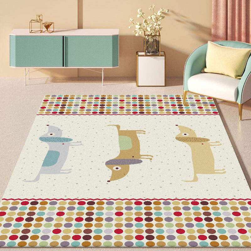 BowLift | Yellow Children's Room Carpet Children's Animal Dog Dots Pattern Carpet Polyester Non-Slip Machine Washable Carpet