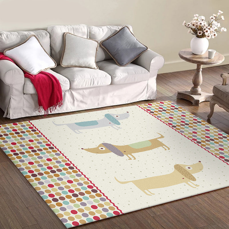 BowLift | Yellow Children's Room Carpet Children's Animal Dog Dots Pattern Carpet Polyester Non-Slip Machine Washable Carpet