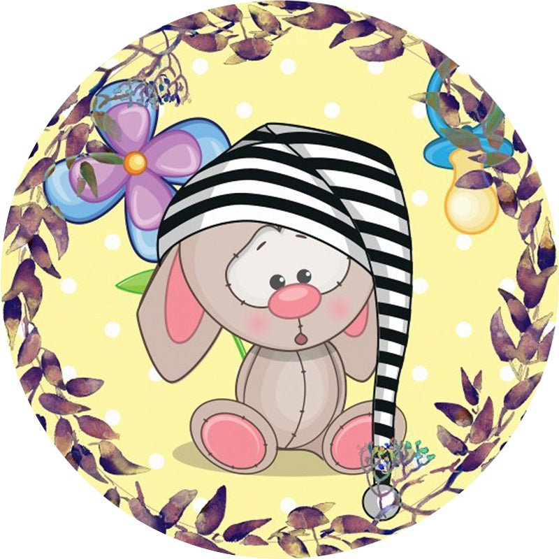 BowLift | Beautiful cartoon mouse pattern carpet with flower and leaf pattern Yellow children's carpet Polyester Washable Non-slip area rug for the children's room