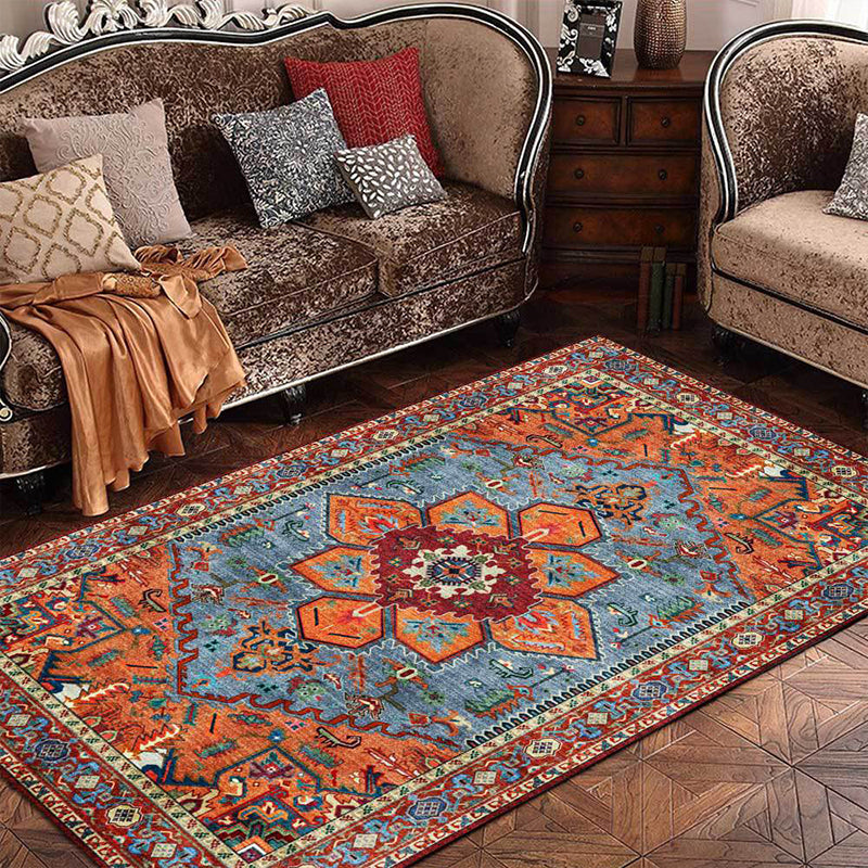 BowLift | Retro Medallion Pattern Carpet Red Persian Carpet Polyester Machine Washable Non-Slip Area Rug for Bedroom