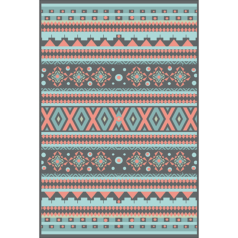 BowLift | Z southwest tribal striped print rug blue and green polyester rug machine washable non-slip living room rug for living room