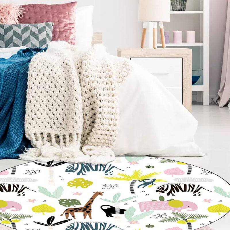 BowLift | White Children's Room Rug Kids Animal Giraffe Zebra Elephant Pattern Area Rug Polyester Non-Slip Underlay Rug