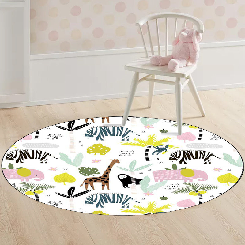 BowLift | White Children's Room Rug Kids Animal Giraffe Zebra Elephant Pattern Area Rug Polyester Non-Slip Underlay Rug