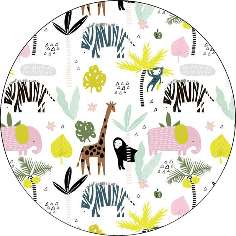 BowLift | White Children's Room Rug Kids Animal Giraffe Zebra Elephant Pattern Area Rug Polyester Non-Slip Underlay Rug