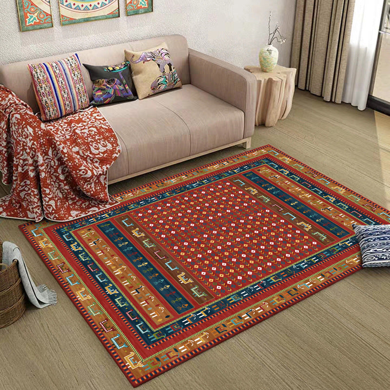 BowLift | Traditional Tribal Pattern Carpet Red Vintage Carpet Polyester Washable Non-Slip Back Carpet for Bedroom
