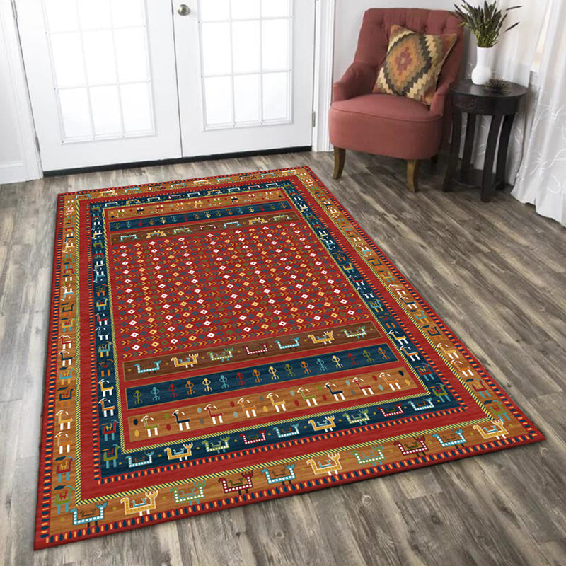 BowLift | Traditional Tribal Pattern Carpet Red Vintage Carpet Polyester Washable Non-Slip Back Carpet for Bedroom