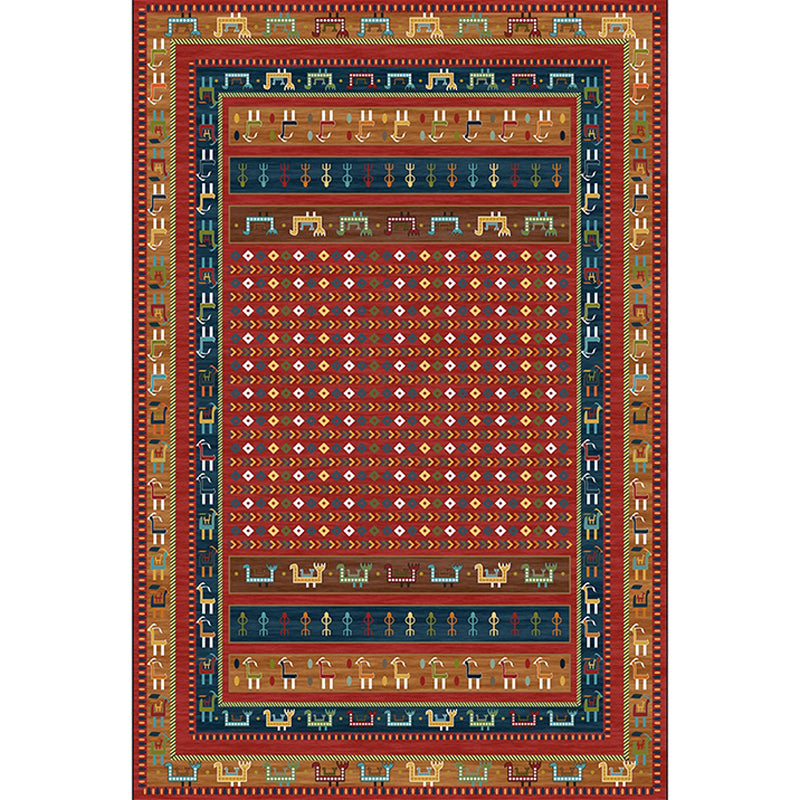 BowLift | Traditional Tribal Pattern Carpet Red Vintage Carpet Polyester Washable Non-Slip Back Carpet for Bedroom