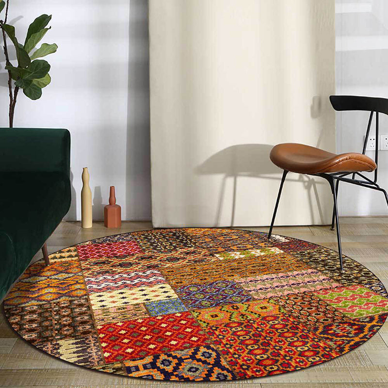 BowLift | Yellow Southwestern Rug Polyester tribal checkered pattern rug washable with non-slip backing rug for the living room