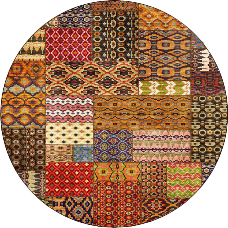 BowLift | Yellow Southwestern Rug Polyester tribal checkered pattern rug washable with non-slip backing rug for the living room
