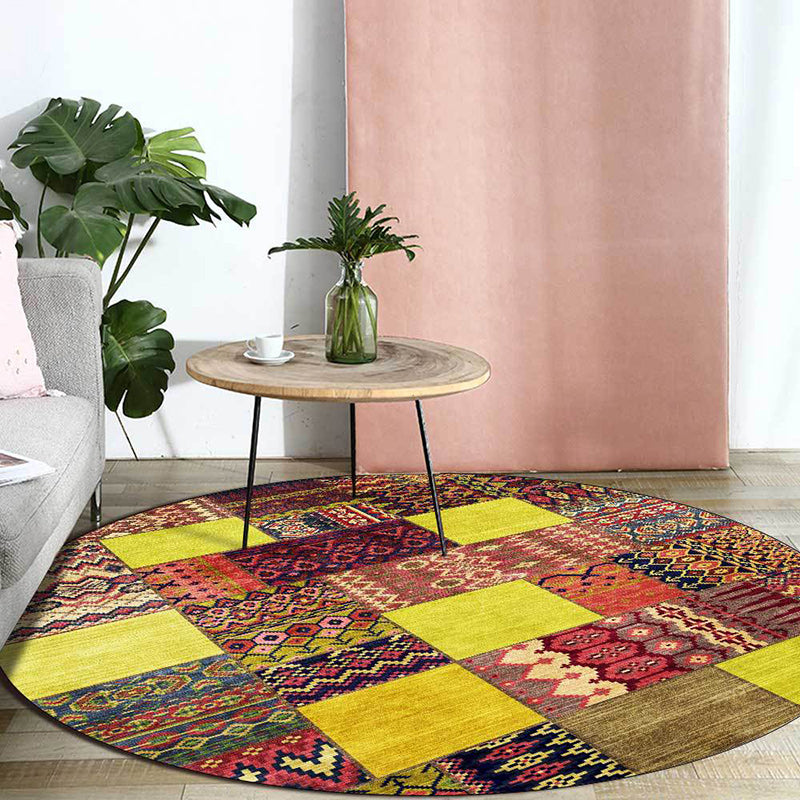 BowLift | Yellow Southwestern Rug Polyester tribal checkered pattern rug washable with non-slip backing rug for the living room