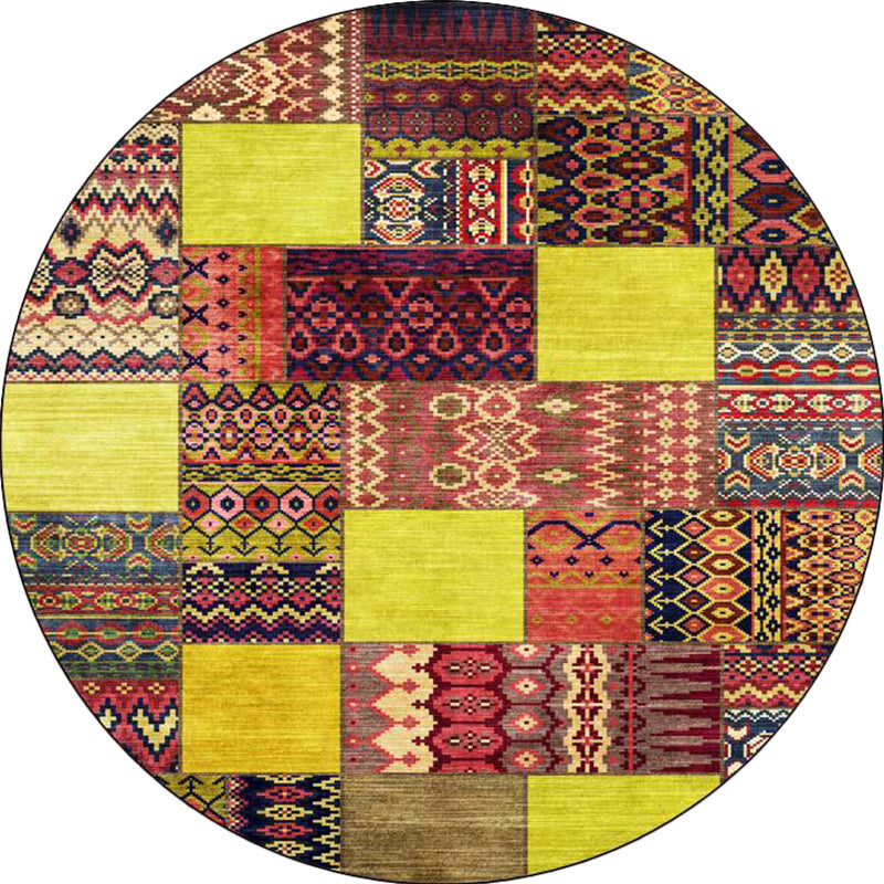 BowLift | Yellow Southwestern Rug Polyester tribal checkered pattern rug washable with non-slip backing rug for the living room