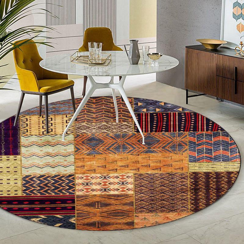 BowLift | Yellow Southwestern Rug Polyester tribal checkered pattern rug washable with non-slip backing rug for the living room