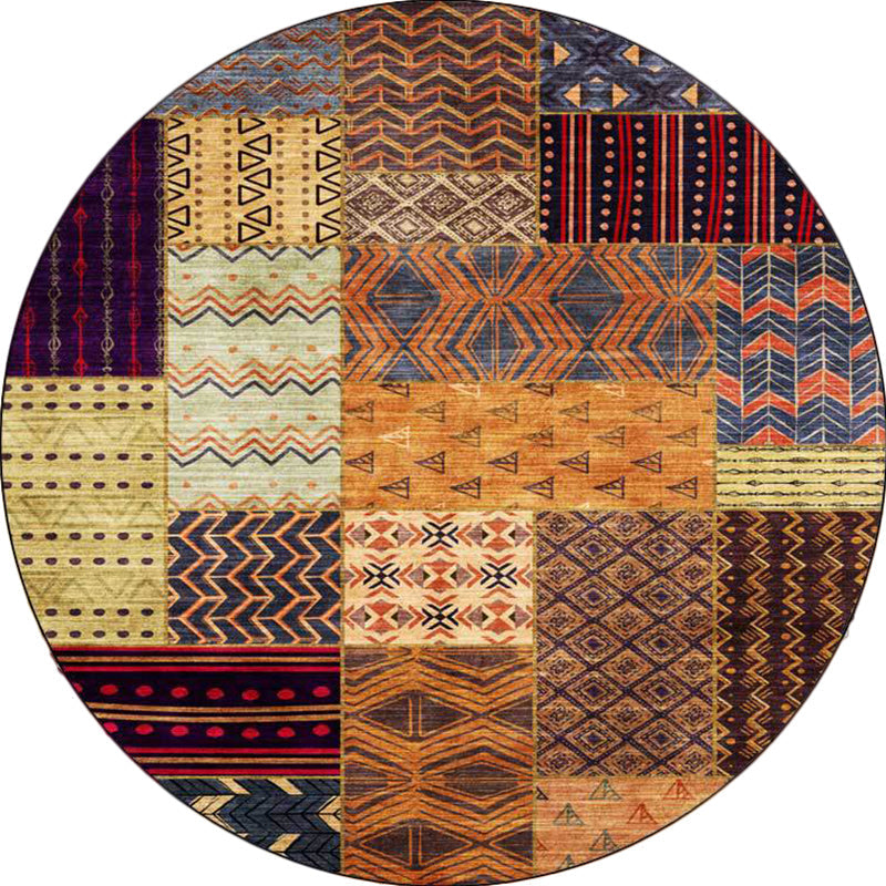 BowLift | Yellow Southwestern Rug Polyester tribal checkered pattern rug washable with non-slip backing rug for the living room