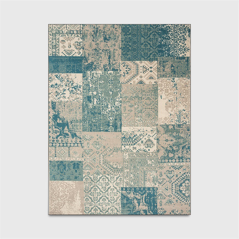 BowLift | Shabby Chic Tribal Pattern Rug Blue and Yellow Polyester Rug Machine Washable Non-Slip Rug for the Bedroom