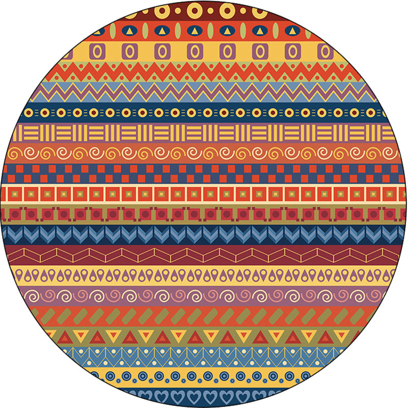 BowLift | Classic Striped Pattern Rug Orange Tribal Rug Polyester Washable Non-Slip Backing Rug for Living Room