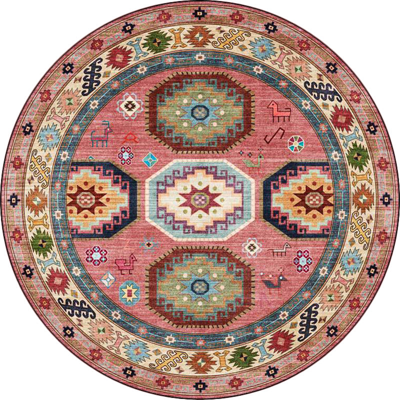 BowLift | Americana Tribal Pattern Carpet Red Polyester Carpet Machine Washable Non-Slip Area Rug for Bedroom
