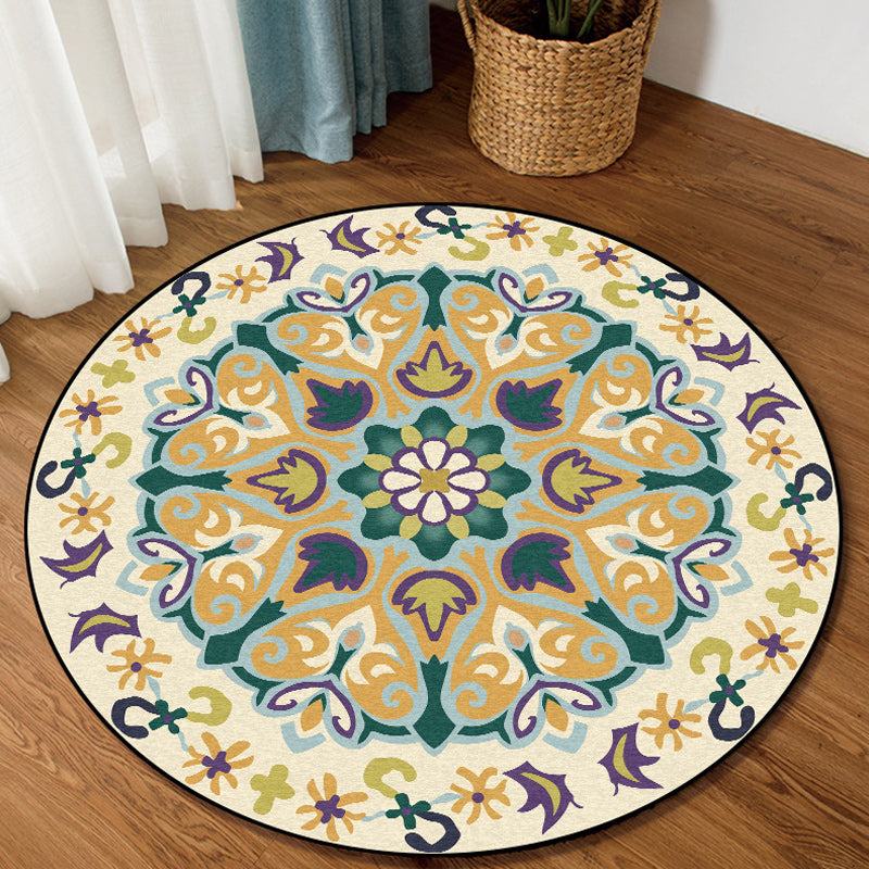 BowLift | Yellow Moroccan Carpet Polyester Floral and Leaf Print Carpet Washable Non-Slip Back Carpet for Living Room