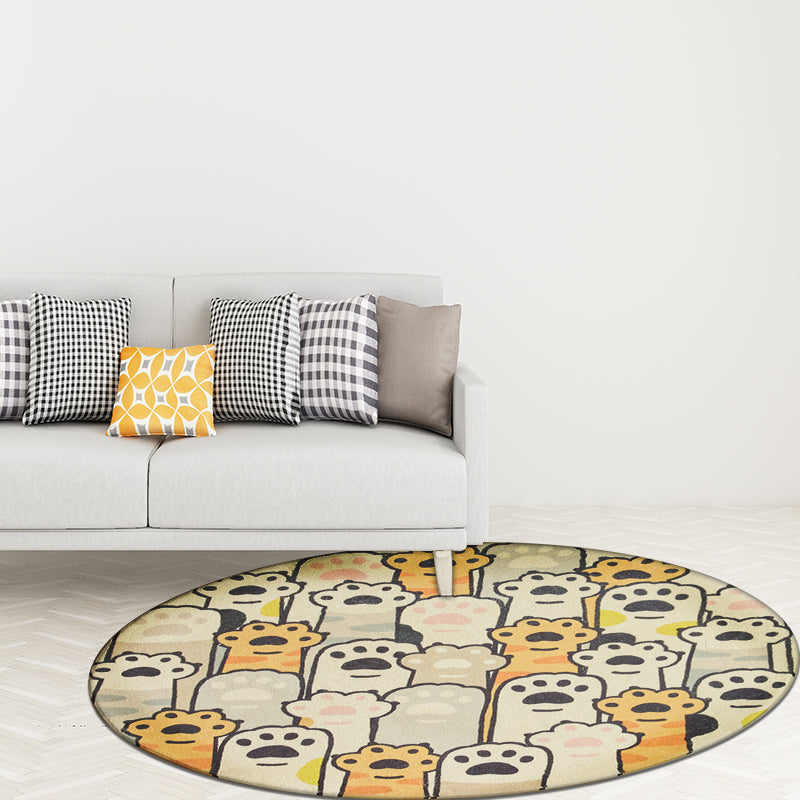 BowLift | Yellow and White Kids Carpet Polyester Cat Paw Print Pattern Carpet Washable Non-Slip Rug for Kids Room