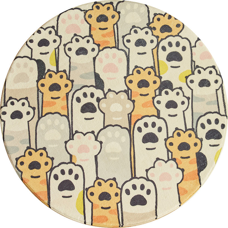 BowLift | Yellow and White Kids Carpet Polyester Cat Paw Print Pattern Carpet Washable Non-Slip Rug for Kids Room