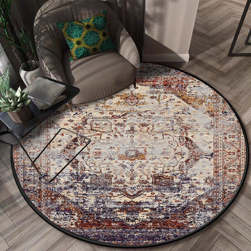 BowLift | Shabby Chic Medallion Pattern Rug Red and Brown Polyester Rug Machine Washable Non-Slip Rug for the Bedroom