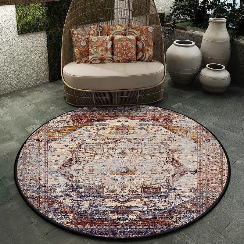 BowLift | Shabby Chic Medallion Pattern Rug Red and Brown Polyester Rug Machine Washable Non-Slip Rug for the Bedroom