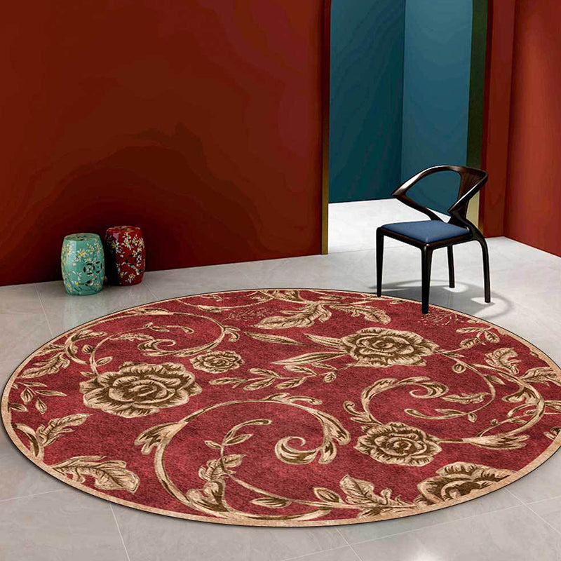 BowLift | Classic floral pattern rug with leaf Red polyester rug machine washable non-slip rug for the bedroom