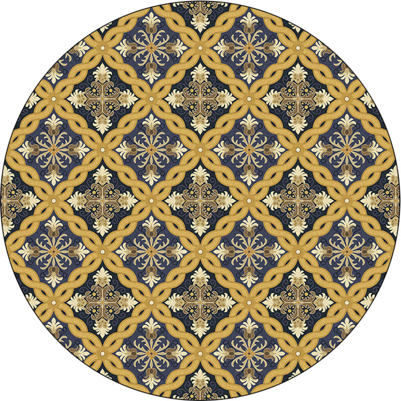BowLift | Yellow Moroccan Polyester Azulejo and Flower Pattern Rug washable non-slip backing rug for the living room