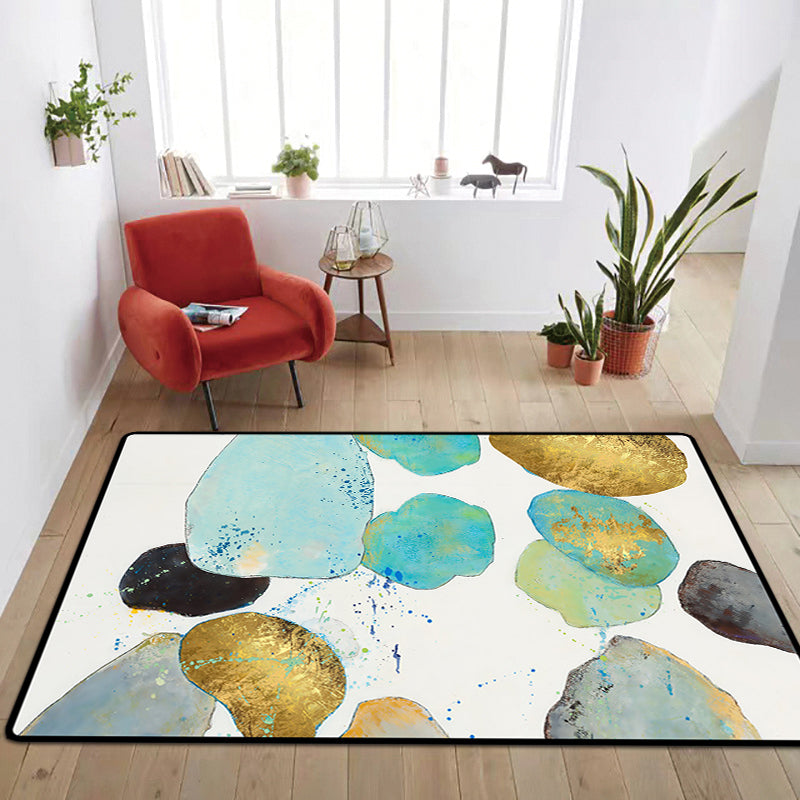 BowLift | White Bedroom Carpet Novelty Color Block Splash Pattern Area Rug Polyester Washable Non-Slip Backing Carpet