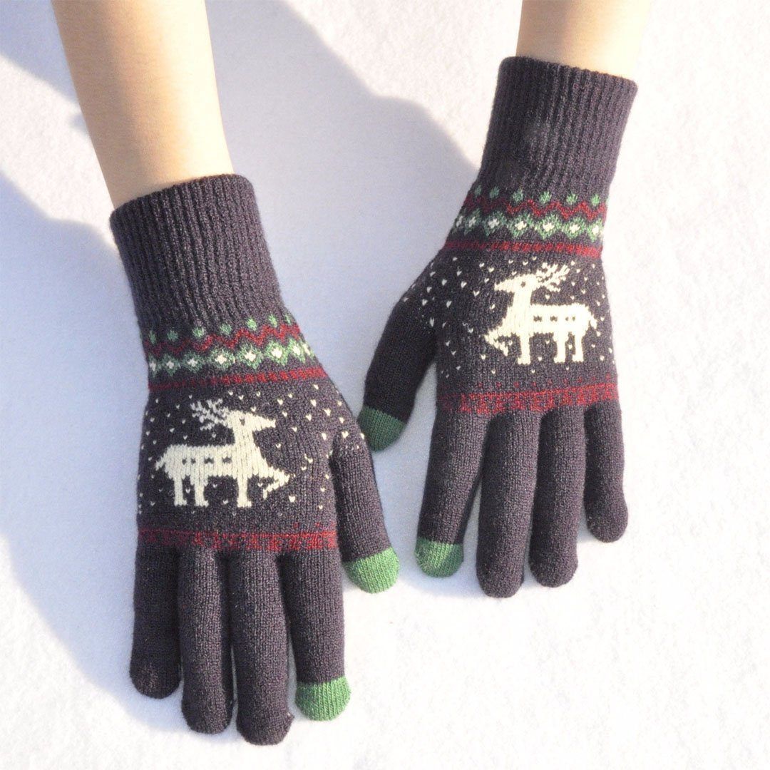 BowLift | Elk Snowflake Printed Knitted Touchscreen Glove