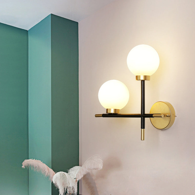 BowLift | 2-Bulb Frosted Glass Wall Light Modern Black Double Sphere Living Room Wall Lamp with Cross Design