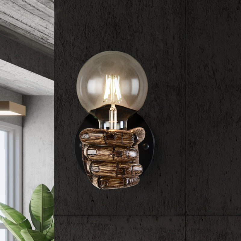 BowLift | Brown Hand Wall Lamp Single Light Retro Wood Wall Lamp with Globe Bulb for Hallway