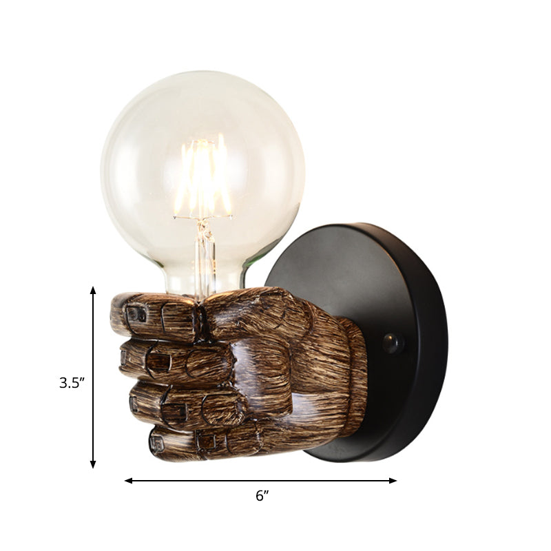 BowLift | Brown Hand Wall Lamp Single Light Retro Wood Wall Lamp with Globe Bulb for Hallway