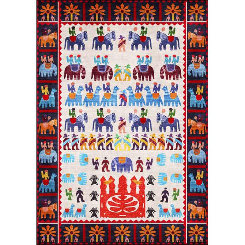 BowLift | Black Multicolor Sou'wester Carpet Polyester Tribal Character and Animal Pattern Carpet Washable Non-Slip Back Carpet for Living Room