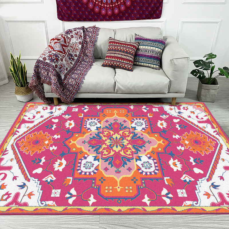 BowLift | Colorful Bedroom Rug Moroccan Medallion Floral Pattern Area Rug Polyester Non-Slip Stain-Resistant Rug