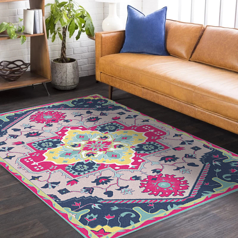 BowLift | Colorful Bedroom Rug Moroccan Medallion Floral Pattern Area Rug Polyester Non-Slip Stain-Resistant Rug