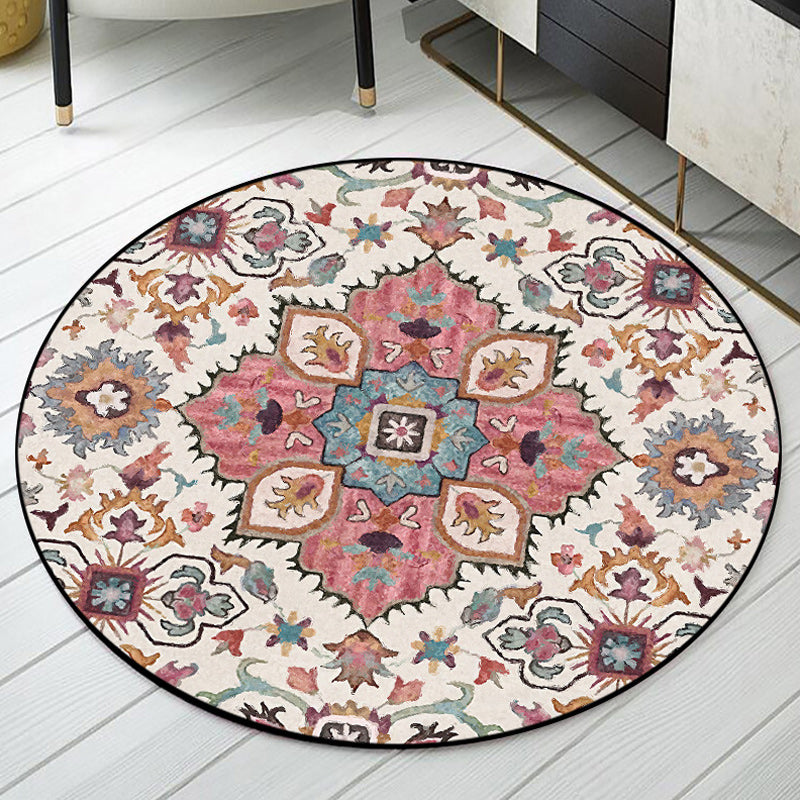 BowLift | Pink Moroccan Carpet Polyester Medallion Print Carpet washable non-slip carpet for living room