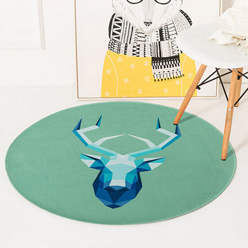 BowLift | Green and Yellow Children's Room Carpet Children Animal Fawn Bear Wolf Cat Pattern Area Rug Polyester Non-Slip Back Carpet