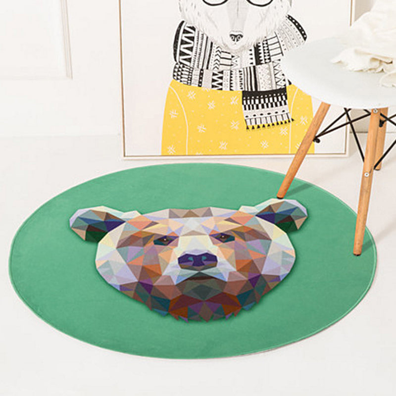 BowLift | Green and Yellow Children's Room Carpet Children Animal Fawn Bear Wolf Cat Pattern Area Rug Polyester Non-Slip Back Carpet