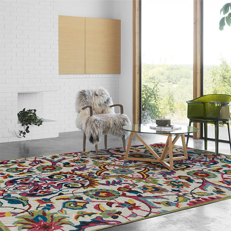 BowLift | Classic Floral Design Rug Gray Multi-Color Classic Rug Polyester Washable Non-Slip Back Rug for the Living Room