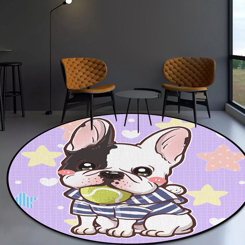 BowLift | Children's Room Rug in Purple and Red Animal Dog Star Strawberry Print Rug Polyester Non-Slip Area Rug