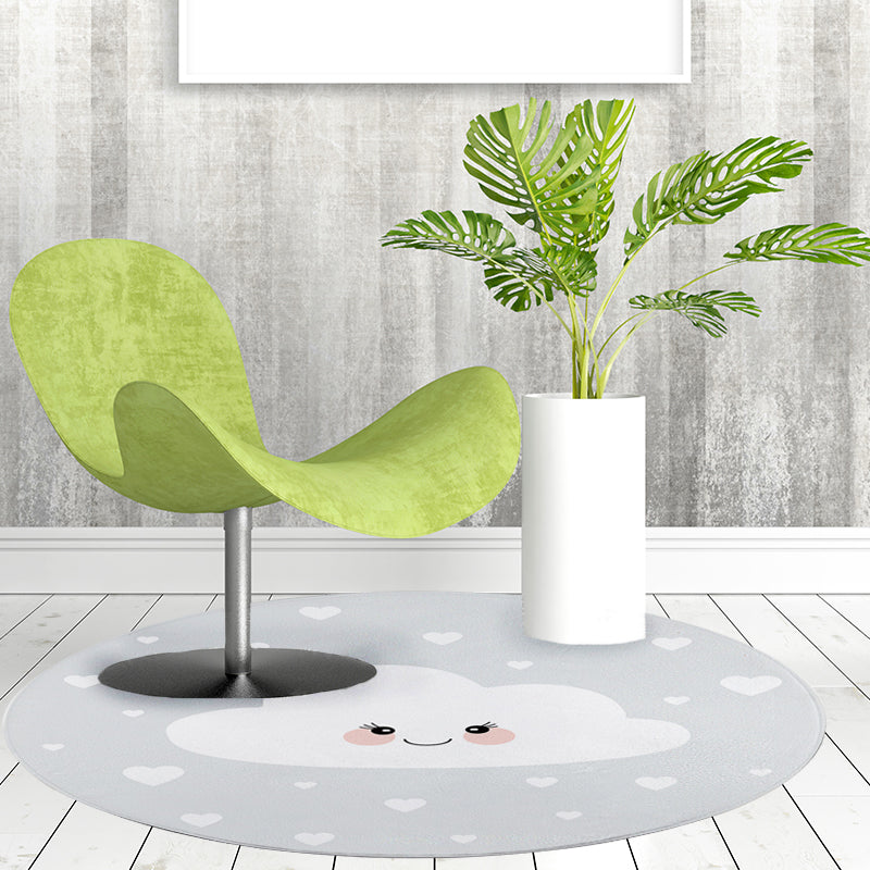 BowLift | Children's Room Rug in Gray Fairy Tale Clouds Heart Print Rug Polyester Stain Resistant Non-Slip Area Rug