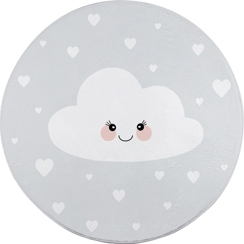 BowLift | Children's Room Rug in Gray Fairy Tale Clouds Heart Print Rug Polyester Stain Resistant Non-Slip Area Rug