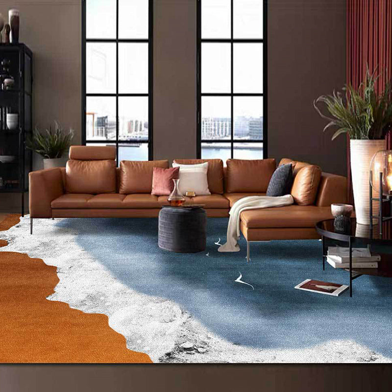BowLift | Brown and blue contemporary carpet polyester geography pattern carpet washable non-slip backing carpet for living room